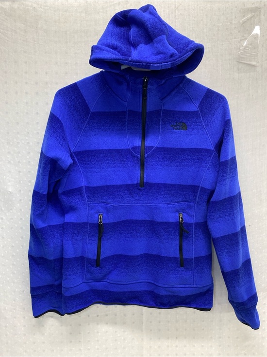 The North Face Tops - The North Face Women's Blue Striped Half-Zip Hooded Kangaroo Pocket Size S